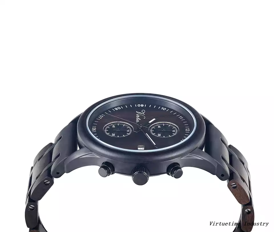 Black Stainless Steel Quartz Watches Custom Logo Chronograph Men's Wood Watch Christmas Gifts