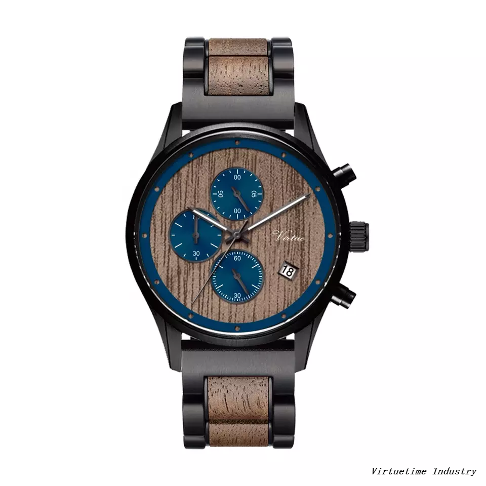 Stainless Steel Watches Men Wrist Wooden Watch Unique Design Japan Chronograph Movt Customized Logo