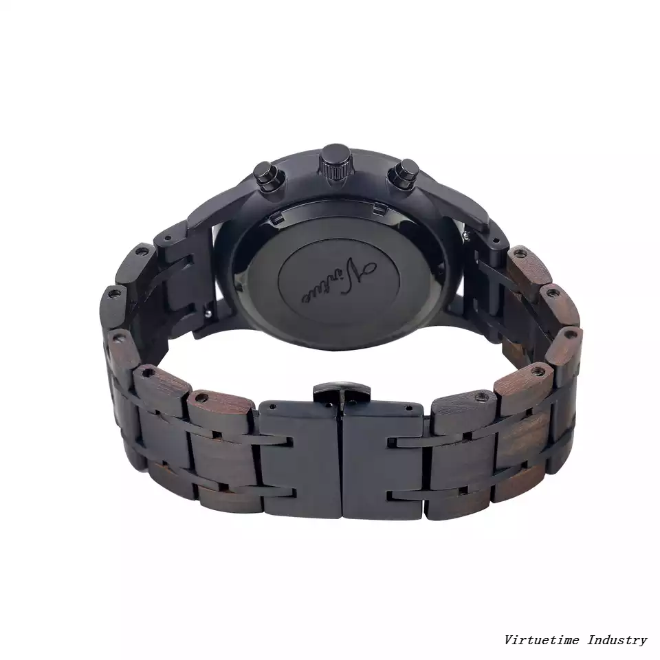 Black Stainless Steel Quartz Watches Custom Logo Chronograph Men's Wood Watch Christmas Gifts