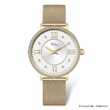 Lady Stainless Steel Watch with Luxury Rhinestones Women's Premium Crystal-Accented Mesh Wristwatch