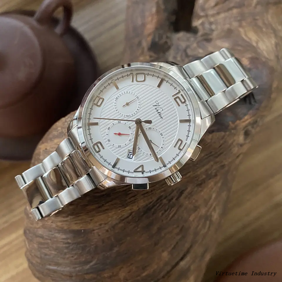 Classic Calendar Wrist Watch with Japan Movement Men Waterproof Stainless Steel Quartz Watch with Custom Logo