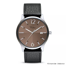 Men's Stainless Steel Watch with Leather Strap Water Resistant Quartz Watches with Custom Logo