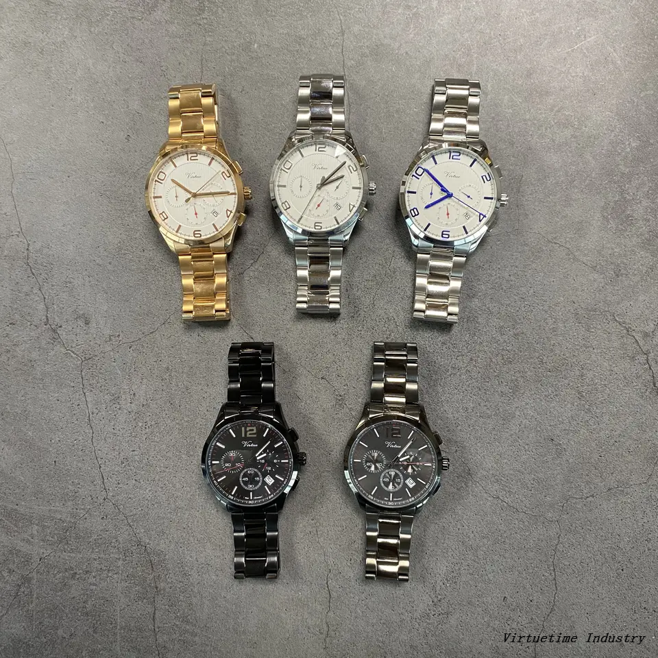 Classic Calendar Wrist Watch with Japan Movement Men Waterproof Stainless Steel Quartz Watch with Custom Logo