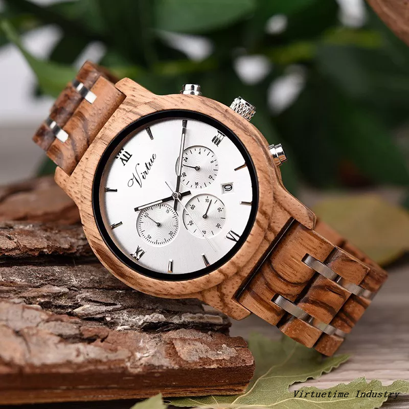Luxury Wooden Watch Ecofriendly Handmade Chronograph Watch Custom Logo Waterproof
