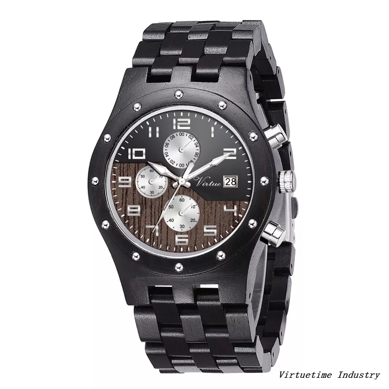 Wholesale Men's Bamboo Wooden Watch Customized Waterproof Chronograph Wach