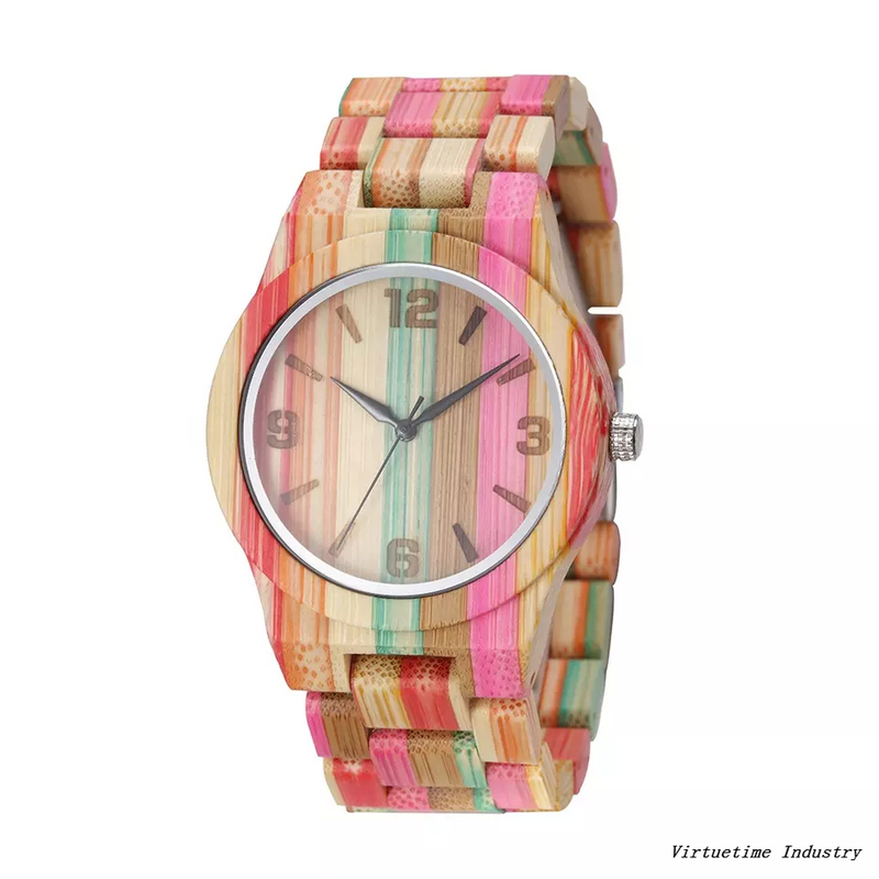 100% Healthy Bamboo Wooden Wristwatch Men's Colorful Casual Watch 