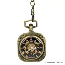 Square Black Skeleton Mechanical Movement Square Dial Steampunk Roman Numerals Custom Pocket Watch